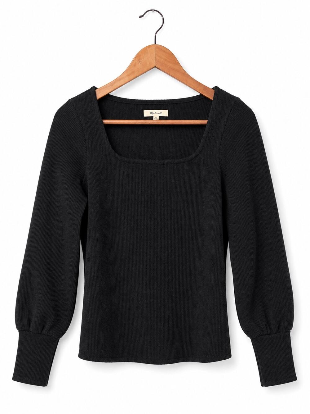 Madewell Black Tight Knit Top Sz S Square Neck Chic Minimalist Normcore Staple